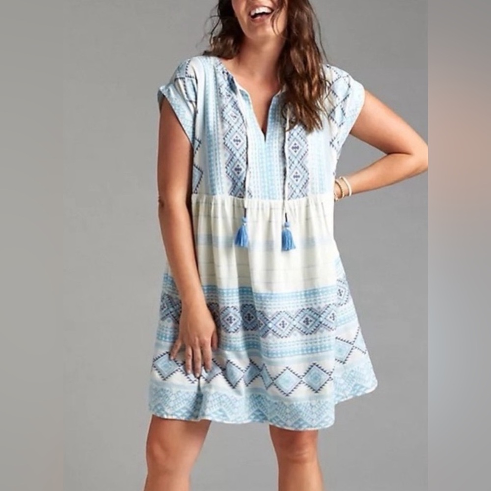 Anthropologie Oversized Blue and White Boho Dress XL Petite